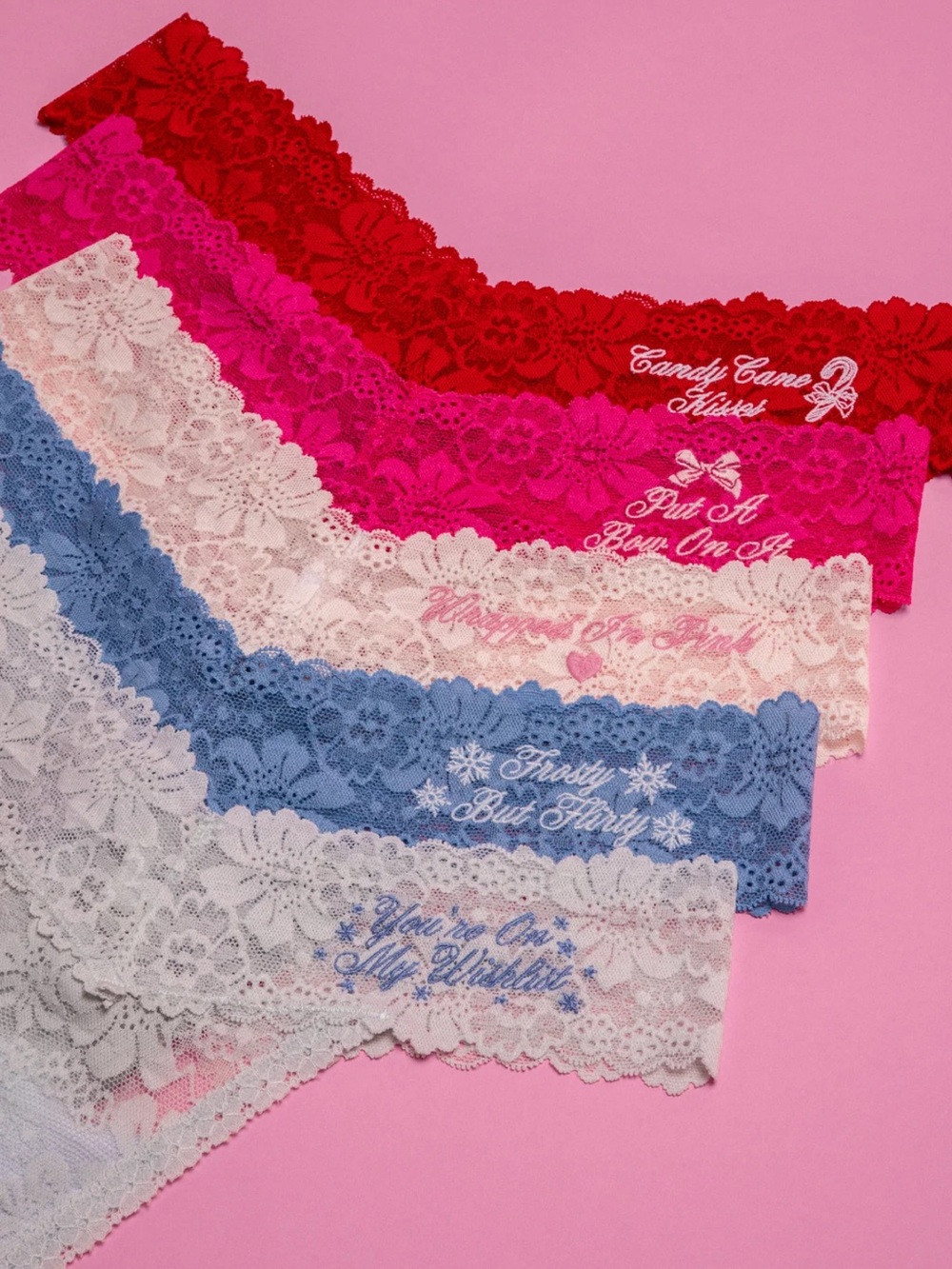 LoveShackFancy x VS PINK Holiday Lace Thong 5-Pack NWT